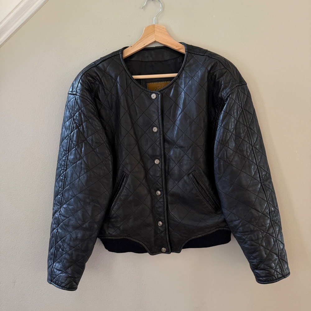 Vintage Express Quilted Leather Jacket Women's S Black Thinsulate Bomber Y2K 90s